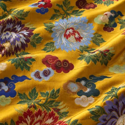 KashiFab CHO Tibetan Brocade - Yellow Coloured peony cloud - KF-CHO #17281 Tibetan brocade Varanasi