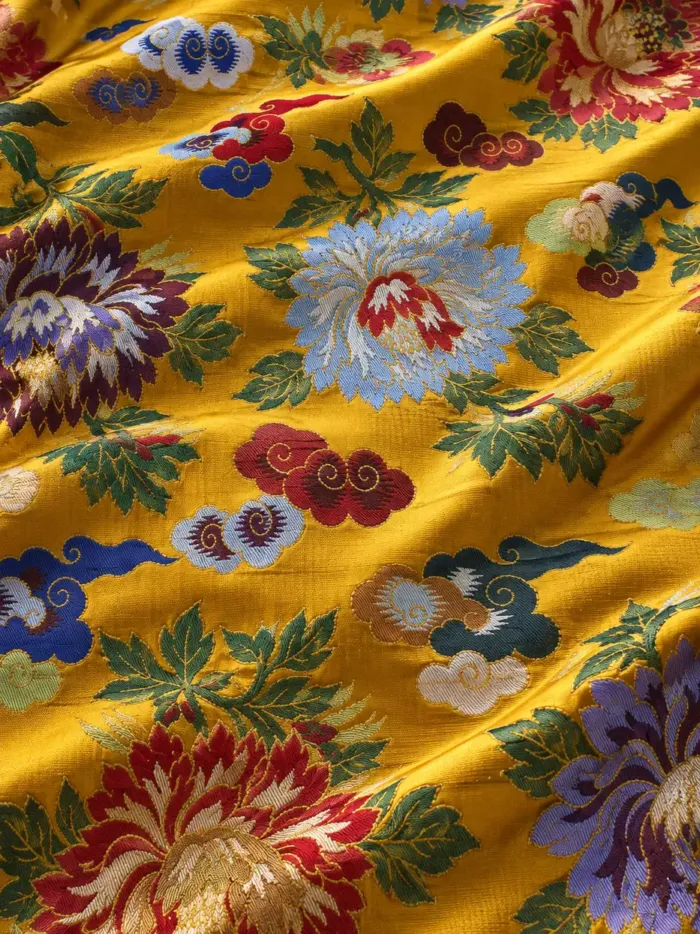KashiFab CHO Tibetan Brocade - Yellow Coloured peony cloud - KF-CHO #17281 Tibetan brocade Varanasi