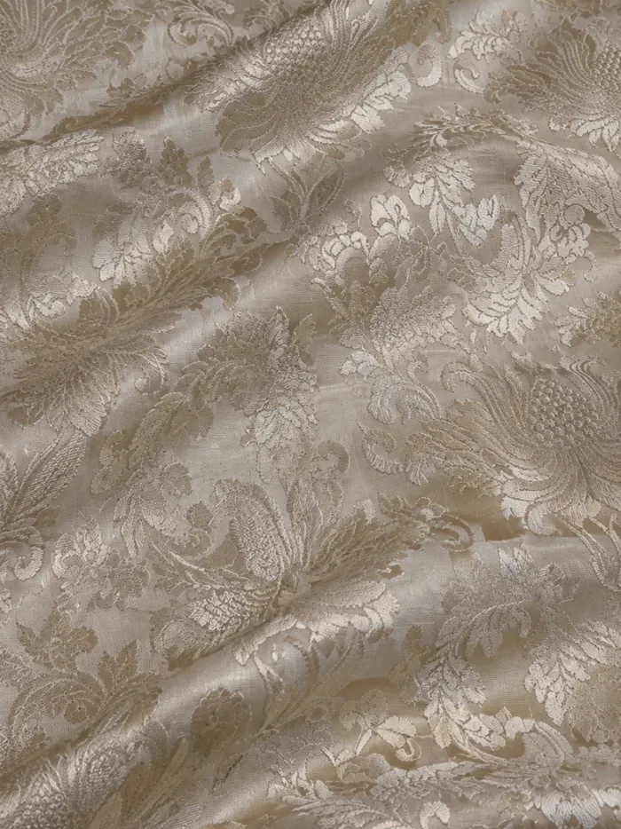 KashiFab CHO Tibetan Brocade - Silver Silver floral texture - KF-CHO #17282 Tibetan brocade Varanasi