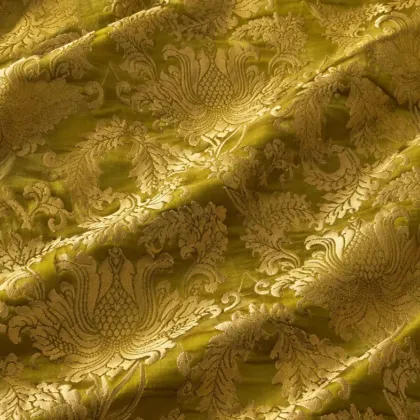 KashiFab CHO Tibetan Brocade - Chartreuse Gold peony on chartreuse - KF-CHO #17283 Tibetan brocade Varanasi