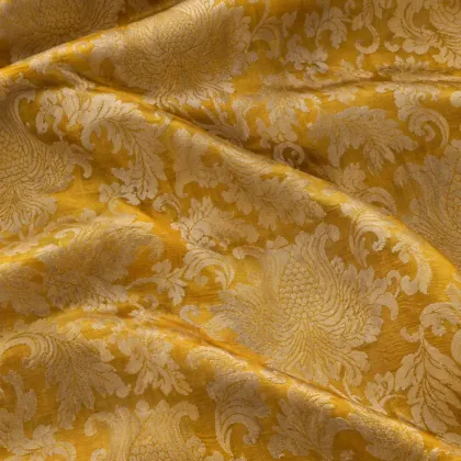 KashiFab CHO Tibetan Brocade - Yellow Cream peony field - KF-CHO #17286 Tibetan brocade Varanasi