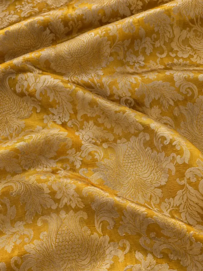 KashiFab CHO Tibetan Brocade - Yellow Cream peony field - KF-CHO #17286 Tibetan brocade Varanasi