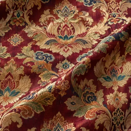 KashiFab CHO Tibetan Brocade - Maroon Jewel medallion - KF-CHO #17287 Tibetan brocade Varanasi
