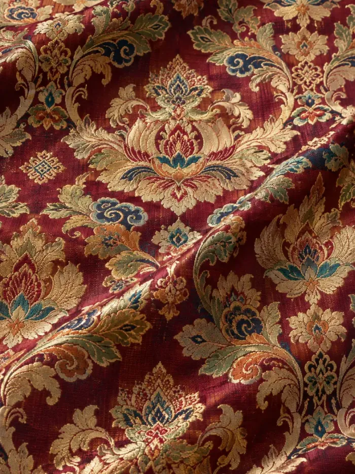 KashiFab CHO Tibetan Brocade - Maroon Jewel medallion - KF-CHO #17287 Tibetan brocade Varanasi