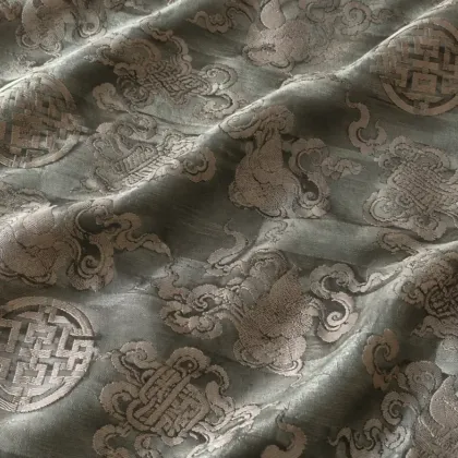 KashiFab CHO Tibetan Brocade - Silver grey Tonal shou - KF-CHO #17288 Tibetan brocade Varanasi