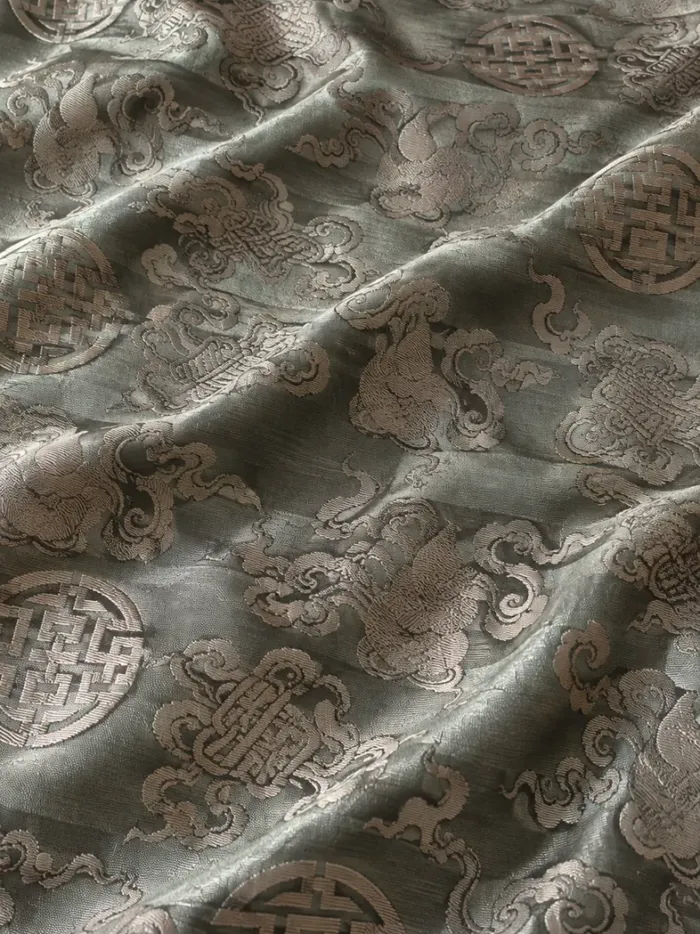 KashiFab CHO Tibetan Brocade - Silver grey Tonal shou - KF-CHO #17288 Tibetan brocade Varanasi