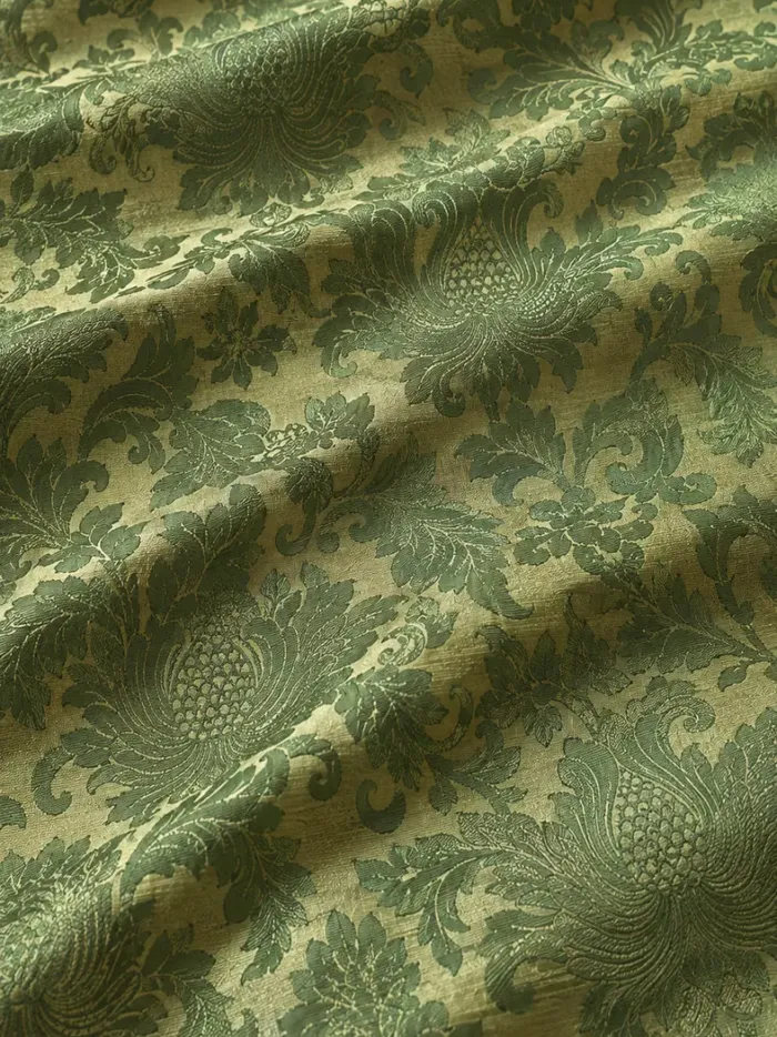 KashiFab CHO Tibetan Brocade - Lime Lime leaf floral - KF-CHO #17289 Tibetan brocade Varanasi