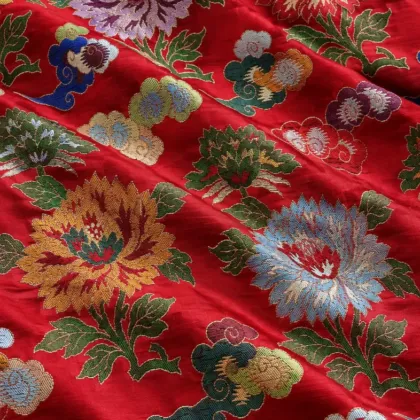 KashiFab CHO Tibetan Brocade - Red Peony cloud on red - KF-CHO #17290 Tibetan brocade Varanasi