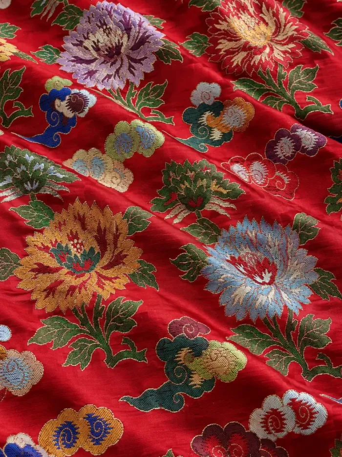KashiFab CHO Tibetan Brocade - Red Peony cloud on red - KF-CHO #17290 Tibetan brocade Varanasi