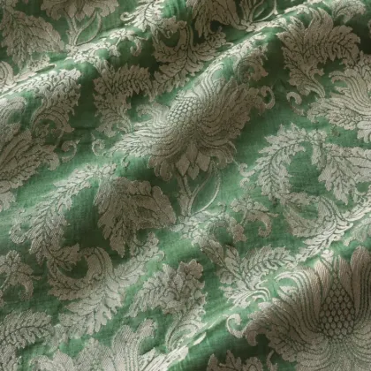 KashiFab CHO Tibetan Brocade - Green Green leaf floral - KF-CHO #17291 Tibetan brocade Varanasi