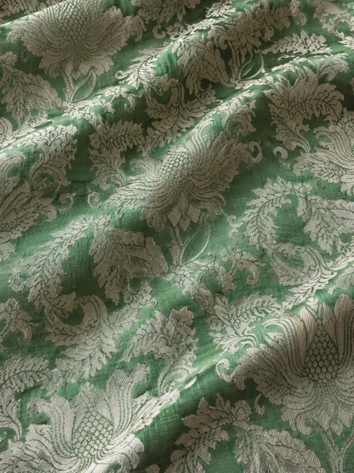 KashiFab CHO Tibetan Brocade - Green Green leaf floral - KF-CHO #17291 Tibetan brocade Varanasi
