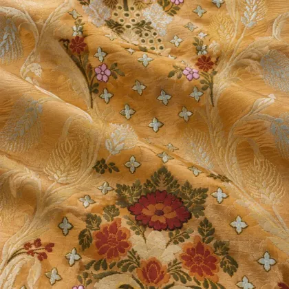 KashiFab CHO Tibetan Brocade - Gold Flower and vase - KF-CHO #17296 Tibetan brocade Varanasi