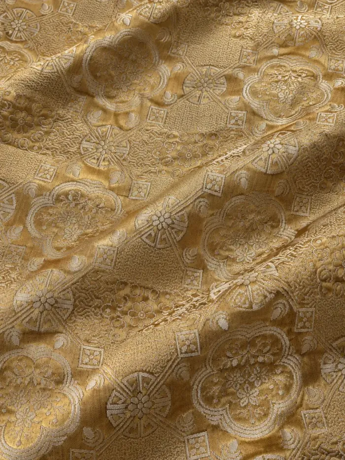 KashiFab CHO Tibetan Brocade - Gold Small colour flower - KF-CHO #17297 Tibetan brocade Varanasi