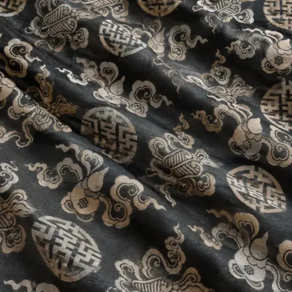 KashiFab CHO Tibetan Brocade - Charcoal Silver shou cloud - KF-CHO #17300 Tibetan brocade Varanasi