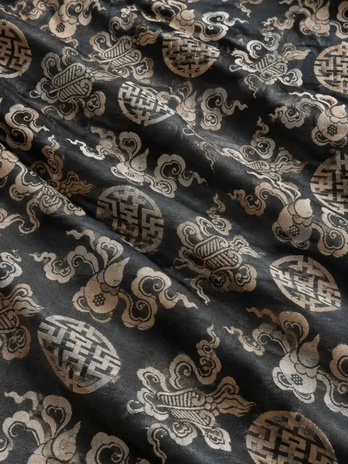 KashiFab CHO Tibetan Brocade - Charcoal Silver shou cloud - KF-CHO #17300 Tibetan brocade Varanasi
