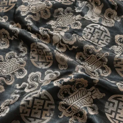 KashiFab CHO Tibetan Brocade - Slate blue Silver shou repeat - KF-CHO #17304 Tibetan brocade Varanasi