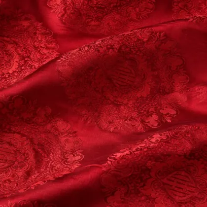 KashiFab CHO Tibetan Brocade - Red Red floral texture - KF-CHO #17305 Tibetan brocade Varanasi