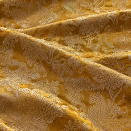 KashiFab CHO Tibetan Brocade - Yellow Cream peony yellow - KF-CHO #17306 Tibetan brocade Varanasi