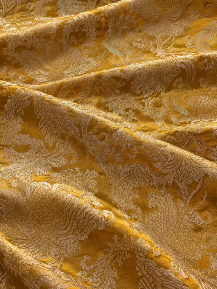 KashiFab CHO Tibetan Brocade - Yellow Cream peony yellow KashiFab CHO Tibetan Brocade - Yellow Cream peony yellow - KF-CHO #17306 Tibetan brocade Varanasi