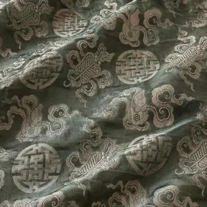 KashiFab CHO Tibetan Brocade - Sage Silver shou on sage - KF-CHO #17307 Tibetan brocade Varanasi