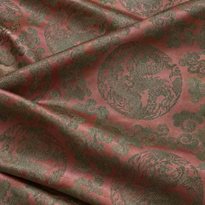 KashiFab CHO Tibetan Brocade - Dusty rose Grey medallion - KF-CHO #17308 Tibetan brocade Varanasi