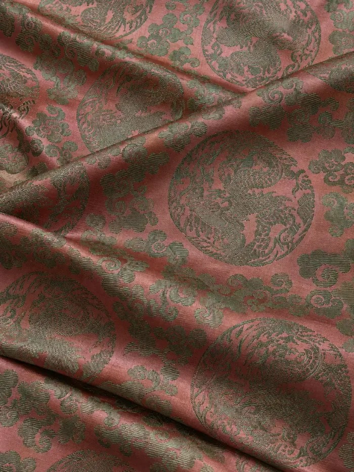 KashiFab CHO Tibetan Brocade - Dusty rose Grey medallion - KF-CHO #17308 Tibetan brocade Varanasi