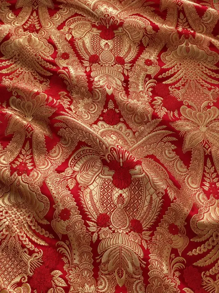KashiFab CHO Tibetan Brocade - Red Gold flower on red - KF-CHO #17309 Tibetan brocade Varanasi