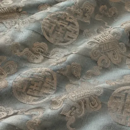 KashiFab CHO Tibetan Brocade - Slate blue Silver shou field - KF-CHO #17310 Tibetan brocade Varanasi
