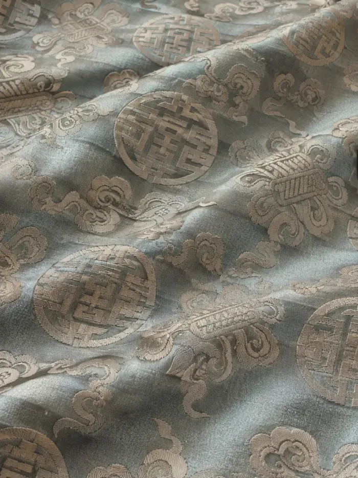 KashiFab CHO Tibetan Brocade - Slate blue Silver shou field - KF-CHO #17310 Tibetan brocade Varanasi