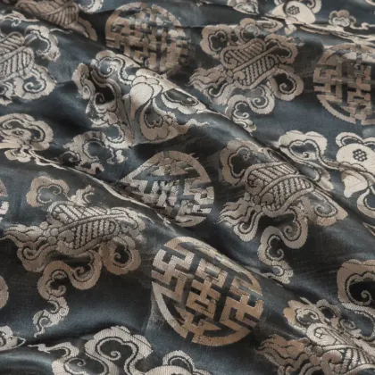 KashiFab CHO Tibetan Brocade - Slate blue Silver cloud field - KF-CHO #17311 Tibetan brocade Varanasi