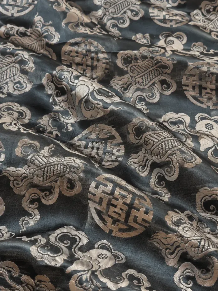 KashiFab CHO Tibetan Brocade - Slate blue Silver cloud field - KF-CHO #17311 Tibetan brocade Varanasi