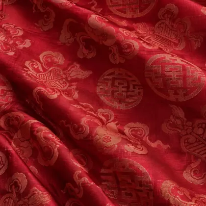 KashiFab CHO Tibetan Brocade - Red Tonal shou on red - KF-CHO #17312 Tibetan brocade Varanasi