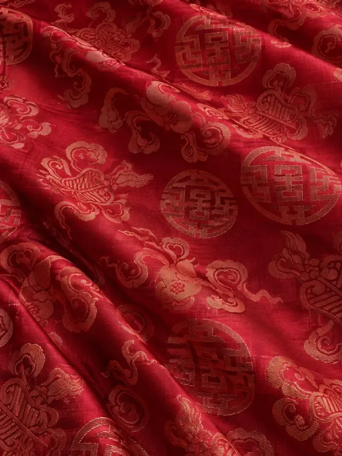 KashiFab CHO Tibetan Brocade - Red Tonal shou on red - KF-CHO #17312 Tibetan brocade Varanasi