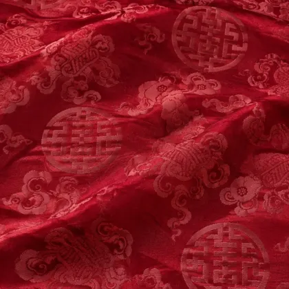 KashiFab CHO Tibetan Brocade - Red Large gold shou - KF-CHO #17313 Tibetan brocade Varanasi