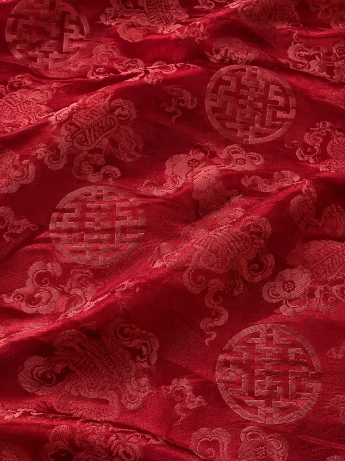 KashiFab CHO Tibetan Brocade - Red Large gold shou - KF-CHO #17313 Tibetan brocade Varanasi