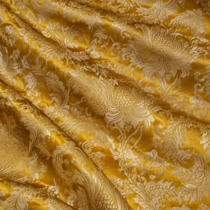 KashiFab CHO Tibetan Brocade - Yellow Yellow floral texture - KF-CHO #17315 Tibetan brocade Varanasi
