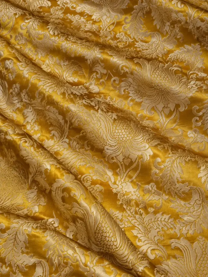 KashiFab CHO Tibetan Brocade - Yellow Yellow floral texture - KF-CHO #17315 Tibetan brocade Varanasi
