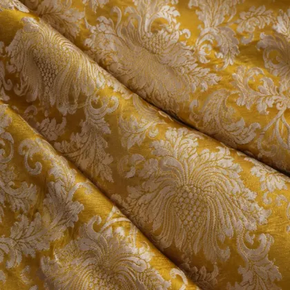 KashiFab CHO Tibetan Brocade - Yellow Cream peony yellow field - KF-CHO #17317 Tibetan brocade Varanasi