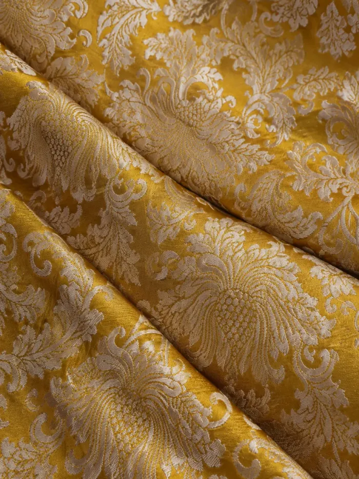 KashiFab CHO Tibetan Brocade - Yellow Cream peony yellow field - KF-CHO #17317 Tibetan brocade Varanasi