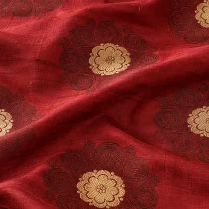 KashiFab CHO Tibetan Brocade - Red Gold round flower - KF-CHO #17318 Tibetan brocade Varanasi