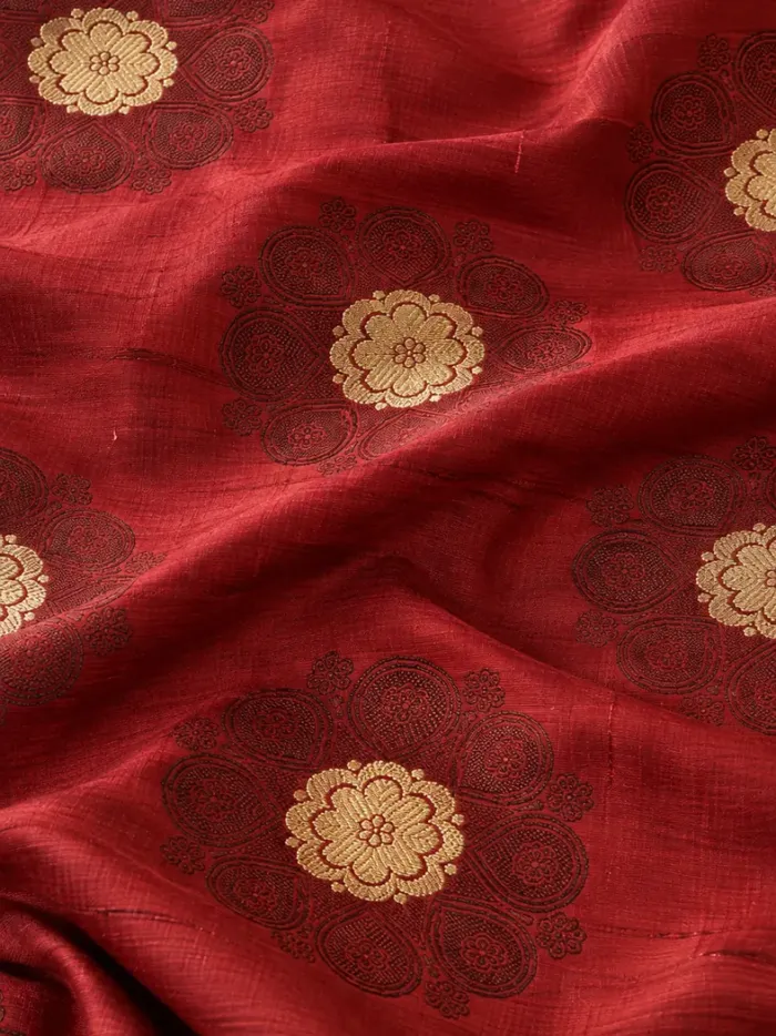 KashiFab CHO Tibetan Brocade - Red Gold round flower - KF-CHO #17318 Tibetan brocade Varanasi