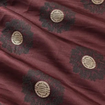 KashiFab CHO Tibetan Brocade - Maroon Small gold shou - KF-CHO #17319 Tibetan brocade Varanasi