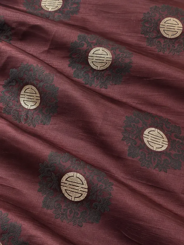 KashiFab CHO Tibetan Brocade - Maroon Small gold shou - KF-CHO #17319 Tibetan brocade Varanasi