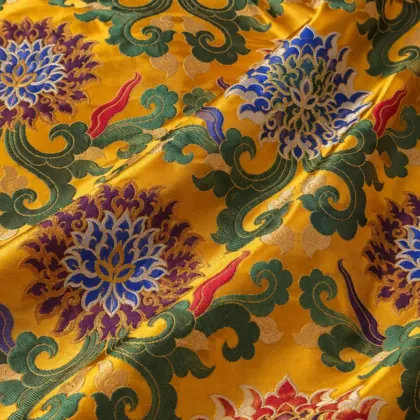 KashiFab CHO Tibetan Brocade - Yellow Bright vine flower - KF-CHO #17320 Tibetan brocade Varanasi