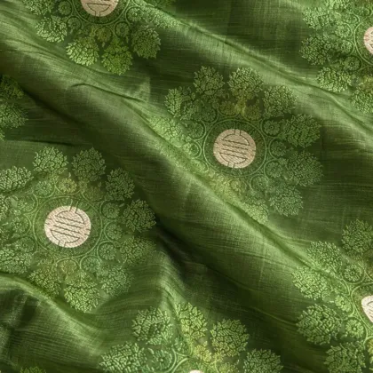 KashiFab CHO Tibetan Brocade - Green Silver centre flower - KF-CHO #17321 Tibetan brocade Varanasi