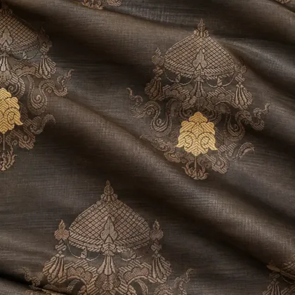 KashiFab CHO Tibetan Brocade - Brown Auspicious symbol brocade - KF-CHO #17322 Tibetan brocade Varanasi