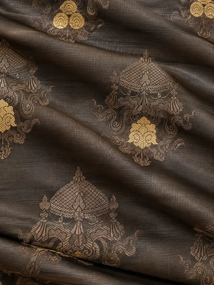 KashiFab CHO Tibetan Brocade - Brown Auspicious symbol brocade KashiFab CHO Tibetan Brocade - Brown Auspicious symbol brocade - KF-CHO #17322 Tibetan brocade Varanasi