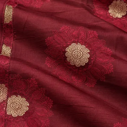 KashiFab CHO Tibetan Brocade - Maroon Gold round flower - KF-CHO #17323 Tibetan brocade Varanasi
