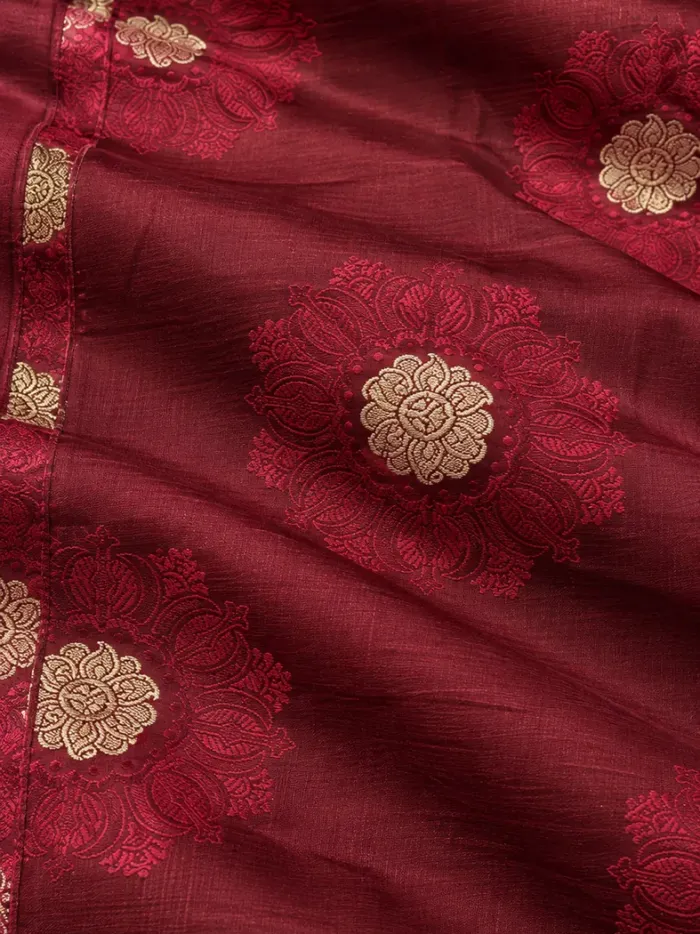 KashiFab CHO Tibetan Brocade - Maroon Gold round flower - KF-CHO #17323 Tibetan brocade Varanasi