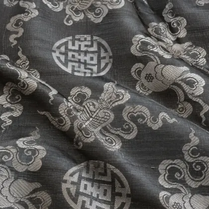 KashiFab CHO Tibetan Brocade - Charcoal Silver cloud shou - KF-CHO #17324 Tibetan brocade Varanasi